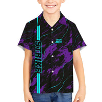 Strike Bowling Graphic Hawaiian Shirt with Purple Black Marble Texture and Custom Team Name - Wonder Print Shop