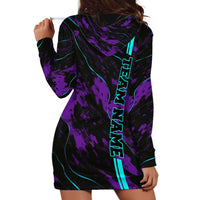Strike Bowling Graphic Hoodie Dress with Purple Black Marble Texture and Custom Team Name - Wonder Print Shop