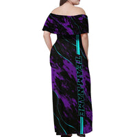 Strike Bowling Graphic Off Shoulder Maxi Dress with Purple Black Marble Texture and Custom Team Name - Wonder Print Shop