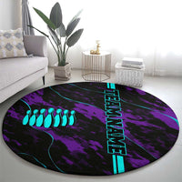 Strike Bowling Graphic Round Carpet with Purple Black Marble Texture and Custom Team Name - Wonder Print Shop