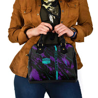 Strike Bowling Graphic Shoulder Handbag with Purple Black Marble Texture and Custom Team Name - Wonder Print Shop