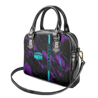 Strike Bowling Graphic Shoulder Handbag with Purple Black Marble Texture and Custom Team Name - Wonder Print Shop