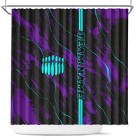 Strike Bowling Graphic Shower Curtain with Purple Black Marble Texture and Custom Team Name - Wonder Print Shop