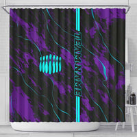 Strike Bowling Graphic Shower Curtain with Purple Black Marble Texture and Custom Team Name - Wonder Print Shop