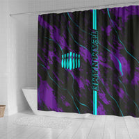Strike Bowling Graphic Shower Curtain with Purple Black Marble Texture and Custom Team Name - Wonder Print Shop