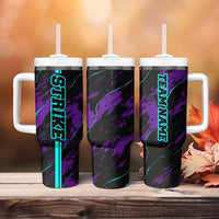 Strike Bowling Graphic Tumbler With Handle with Purple Black Marble Texture and Custom Team Name - Wonder Print Shop