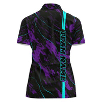 Strike Bowling Graphic Women Polo Shirt with Purple Black Marble Texture and Custom Team Name - Wonder Print Shop