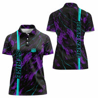 Strike Bowling Graphic Women Polo Shirt with Purple Black Marble Texture and Custom Team Name - Wonder Print Shop
