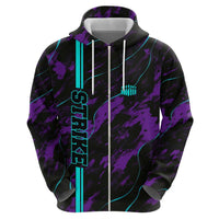Strike Bowling Graphic Zip Hoodie with Purple Black Marble Texture and Custom Team Name - Wonder Print Shop