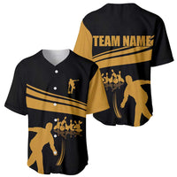 Bowling Player Silhouette Baseball Jersey with Gold Strike Motion and Custom Team Name Design - Wonder Print Shop