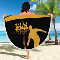 Bowling Player Silhouette Beach Blanket with Gold Strike Motion and Custom Team Name Design - Wonder Print Shop
