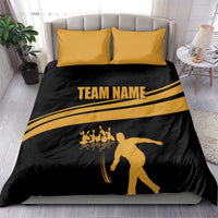 Bowling Player Silhouette Bedding Set with Gold Strike Motion and Custom Team Name Design - Wonder Print Shop