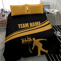 Bowling Player Silhouette Bedding Set with Gold Strike Motion and Custom Team Name Design - Wonder Print Shop
