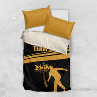 Bowling Player Silhouette Bedding Set with Gold Strike Motion and Custom Team Name Design - Wonder Print Shop