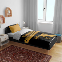 Bowling Player Silhouette Bedding Set with Gold Strike Motion and Custom Team Name Design - Wonder Print Shop