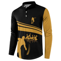 Bowling Player Silhouette Button Sweatshirt with Gold Strike Motion and Custom Team Name Design - Wonder Print Shop