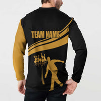 Bowling Player Silhouette Button Sweatshirt with Gold Strike Motion and Custom Team Name Design - Wonder Print Shop