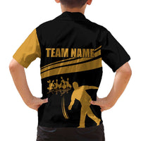 Bowling Player Silhouette Family Matching Summer Maxi Dress and Hawaiian Shirt with Gold Strike Motion and Custom Team Name Design - Wonder Print Shop