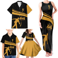 Bowling Player Silhouette Family Matching Tank Maxi Dress and Hawaiian Shirt with Gold Strike Motion and Custom Team Name Design - Wonder Print Shop