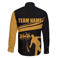 Bowling Player Silhouette Family Matching Tank Maxi Dress and Hawaiian Shirt with Gold Strike Motion and Custom Team Name Design - Wonder Print Shop