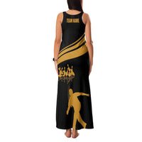 Bowling Player Silhouette Family Matching Tank Maxi Dress and Hawaiian Shirt with Gold Strike Motion and Custom Team Name Design - Wonder Print Shop