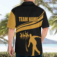 Bowling Player Silhouette Hawaiian Shirt with Gold Strike Motion and Custom Team Name Design - Wonder Print Shop