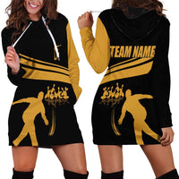 Bowling Player Silhouette Hoodie Dress with Gold Strike Motion and Custom Team Name Design - Wonder Print Shop