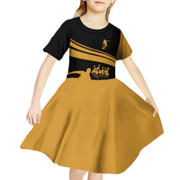Bowling Player Silhouette Kid Short Sleeve Dress with Gold Strike Motion and Custom Team Name Design - Wonder Print Shop