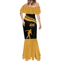 Bowling Player Silhouette Mermaid Dress with Gold Strike Motion and Custom Team Name Design - Wonder Print Shop
