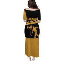 Bowling Player Silhouette Puletasi with Gold Strike Motion and Custom Team Name Design - Wonder Print Shop