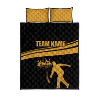 Bowling Player Silhouette Quilt Bed Set with Gold Strike Motion and Custom Team Name Design - Wonder Print Shop