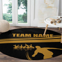 Bowling Player Silhouette Round Carpet with Gold Strike Motion and Custom Team Name Design - Wonder Print Shop