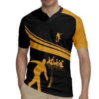 Bowling Player Silhouette Rugby Jersey with Gold Strike Motion and Custom Team Name Design - Wonder Print Shop