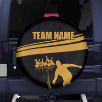Bowling Player Silhouette Spare Tire Cover with Gold Strike Motion and Custom Team Name Design - Wonder Print Shop