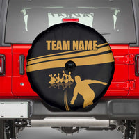 Bowling Player Silhouette Spare Tire Cover with Gold Strike Motion and Custom Team Name Design - Wonder Print Shop