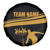 Bowling Player Silhouette Spare Tire Cover with Gold Strike Motion and Custom Team Name Design - Wonder Print Shop