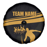 Bowling Player Silhouette Spare Tire Cover with Gold Strike Motion and Custom Team Name Design - Wonder Print Shop