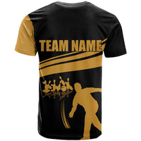 Bowling Player Silhouette T Shirt with Gold Strike Motion and Custom Team Name Design - Wonder Print Shop
