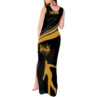 Bowling Player Silhouette Tank Maxi Dress with Gold Strike Motion and Custom Team Name Design - Wonder Print Shop