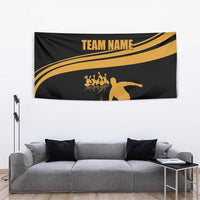 Bowling Player Silhouette Tapestry with Gold Strike Motion and Custom Team Name Design - Wonder Print Shop