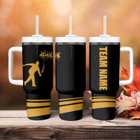 Bowling Player Silhouette Tumbler With Handle with Gold Strike Motion and Custom Team Name Design - Wonder Print Shop