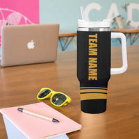 Bowling Player Silhouette Tumbler With Handle with Gold Strike Motion and Custom Team Name Design - Wonder Print Shop
