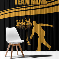 Bowling Player Silhouette Window Curtain with Gold Strike Motion and Custom Team Name Design - Wonder Print Shop