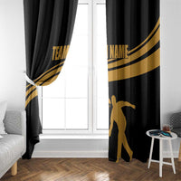 Bowling Player Silhouette Window Curtain with Gold Strike Motion and Custom Team Name Design - Wonder Print Shop