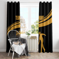 Bowling Player Silhouette Window Curtain with Gold Strike Motion and Custom Team Name Design - Wonder Print Shop
