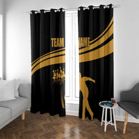 Bowling Player Silhouette Window Curtain with Gold Strike Motion and Custom Team Name Design - Wonder Print Shop