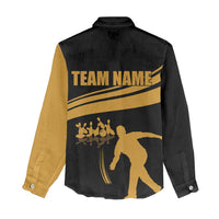 Bowling Player Silhouette Women Casual Shirt with Gold Strike Motion and Custom Team Name Design - Wonder Print Shop