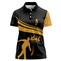 Bowling Player Silhouette Women Polo Shirt with Gold Strike Motion and Custom Team Name Design - Wonder Print Shop