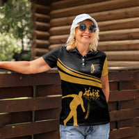 Bowling Player Silhouette Women Polo Shirt with Gold Strike Motion and Custom Team Name Design - Wonder Print Shop
