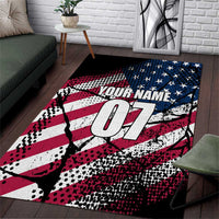 Motocross Rider Area Rug with American Flag Grunge Pattern and Custom Name Number - Wonder Print Shop